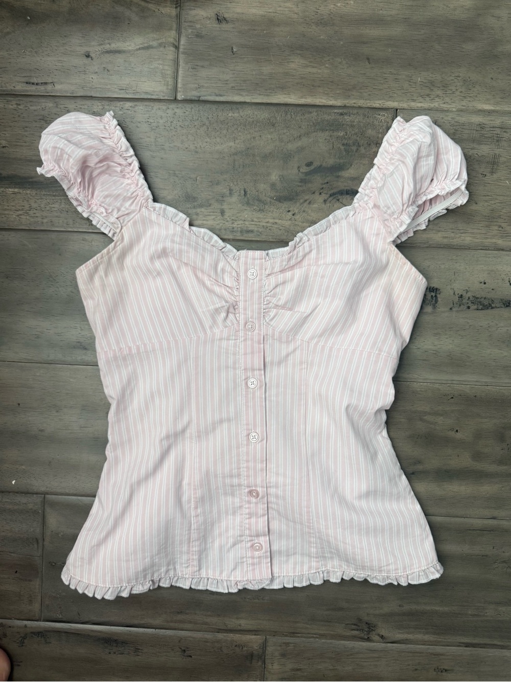 Women's Light Pink Talia top Stripe Ruffle Button-Front Top